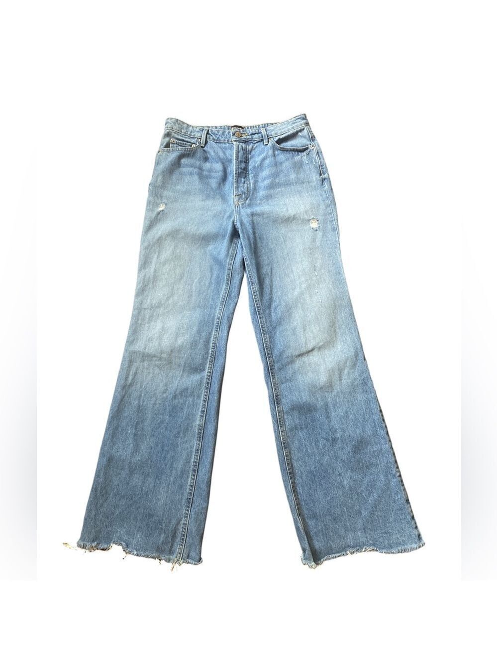 BDG Button Fly Wide Leg Jeans Size 30 Distressed Light Wash Raw Hem Denim